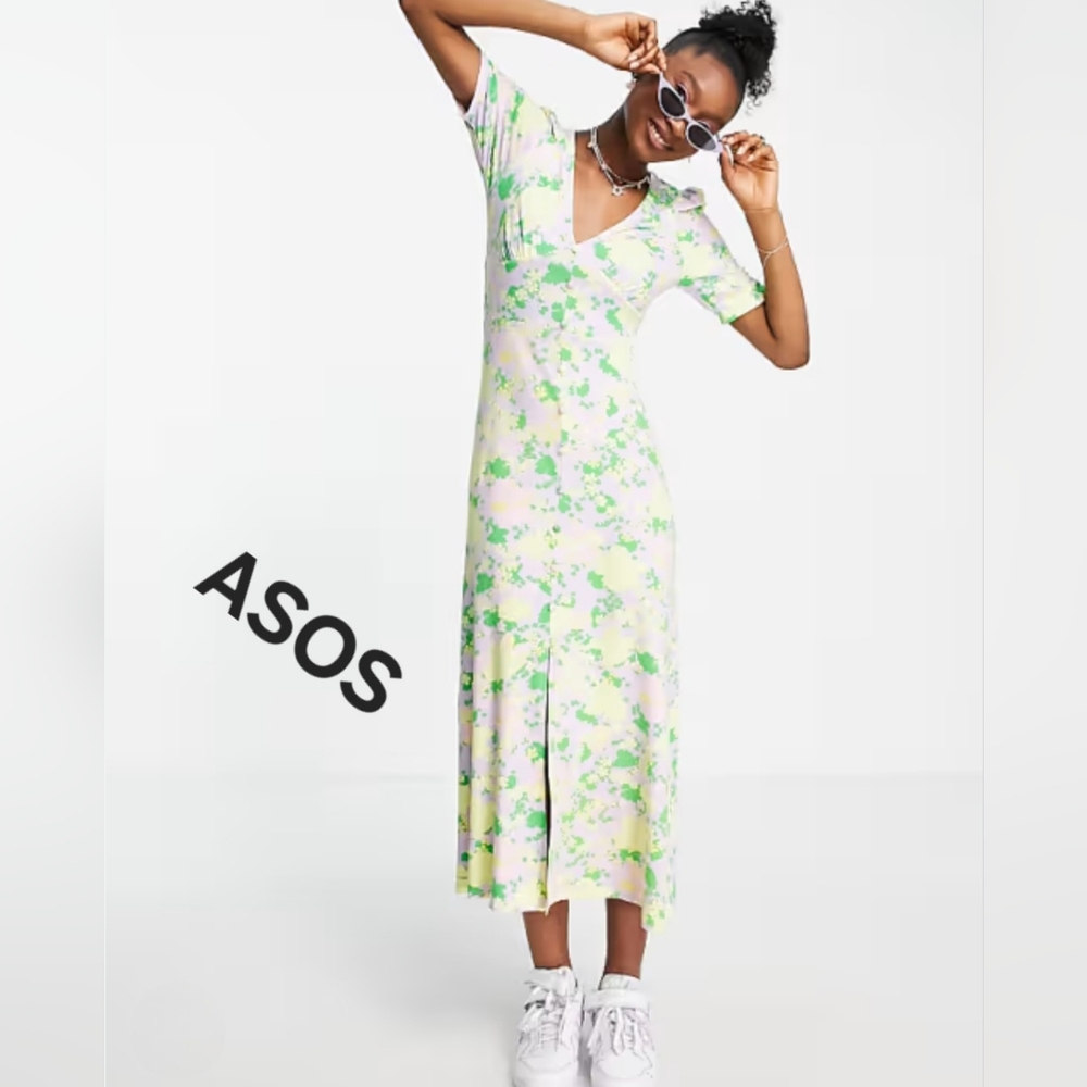 ASOS Design Curve Floral Flutter Sleeve V-Neck Sundress